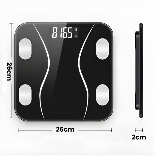 Balança corporal digital BodySense Nomanni com tecnologia avançada para análise corporal, conexão inteligente e design elegante para uso diário.
