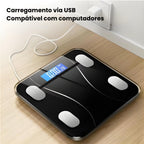 Balança inteligente BodySense Nomanni com sensores de alta precisão, monitoramento corporal completo e integração via bluetooth para acompanhamento da saúde.
