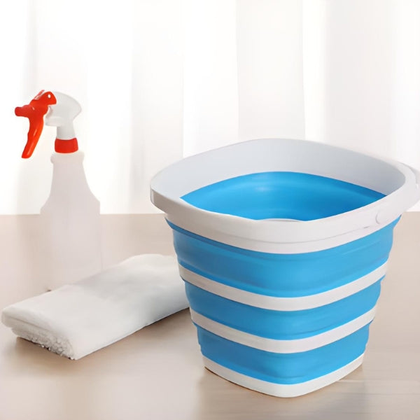 Balde dobrável de silicone multifuncional, perfeito para pesca, viagens, praia, acampamentos e uso diário em casa.