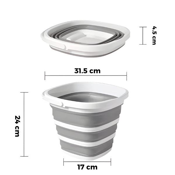 Balde portátil de silicone 10L com design dobrável, compacto e resistente, ideal para camping, jardinagem e viagens.