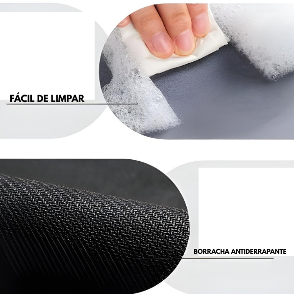 Base emborrachada que evita escorregões. Tapete ideal para áreas molhadas como banheiro, lavabo ou frente ao vaso sanitário.