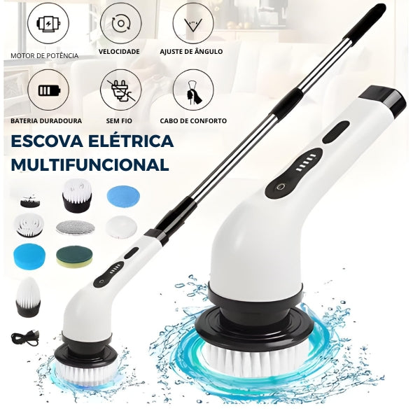 Escova Elétrica SpinBrush Nomanni 9 em 1 para limpeza profunda de cozinha e banheiro, portátil, eficiente e fácil de usar.