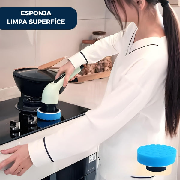 Escova elétrica Nomanni SpinBrush 9 em 1 para limpeza de banheiros, removendo manchas e sujeira de azulejos e rejuntes.