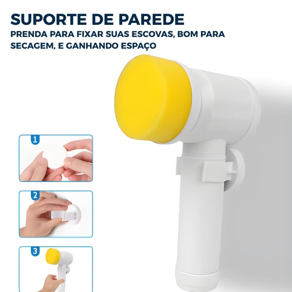 Escova elétrica de limpeza portátil com motor de alto torque para máxima performance em banheiros, cozinhas e pisos.