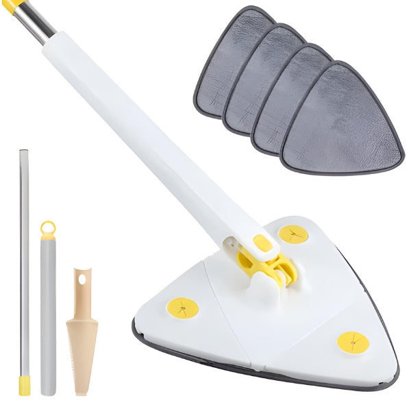 Esfregão Triangular Spin360 garante versatilidade na limpeza da casa, do chão ao teto, economizando tempo e esforço.