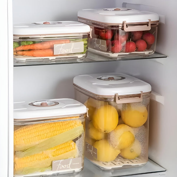 Kit SealFresh com potes herméticos a vácuo e bomba manual para conservar alimentos frescos por mais tempo. Ideal para cozinha prática e eficiente.