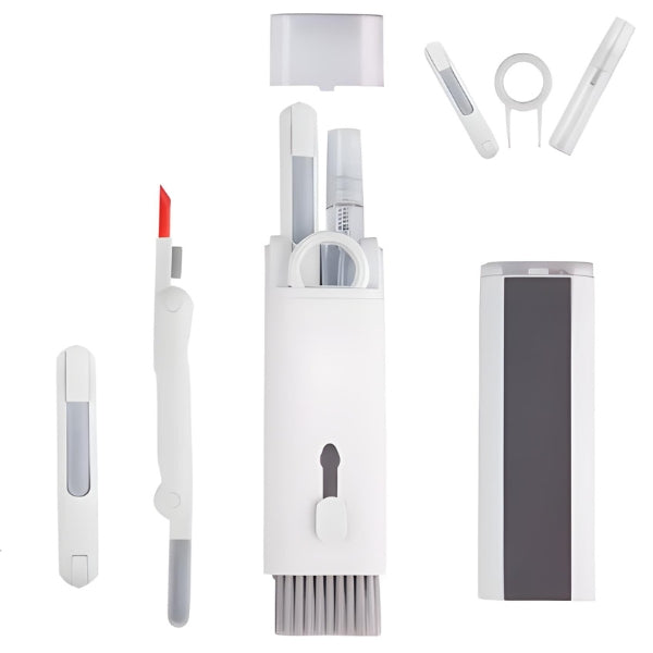 Kit de Limpeza 7 em 1 Nomanni. Completo e prático para higienizar teclados, fones e notebooks. Mantenha seus eletrônicos conservados.