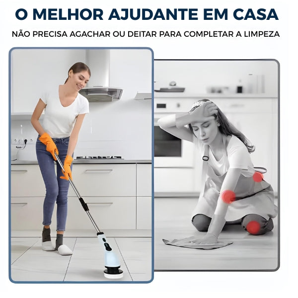 Limpeza prática com Escova Elétrica Nomanni SpinBrush 9 em 1 para cozinha, azulejos, pias e superfícies difíceis.