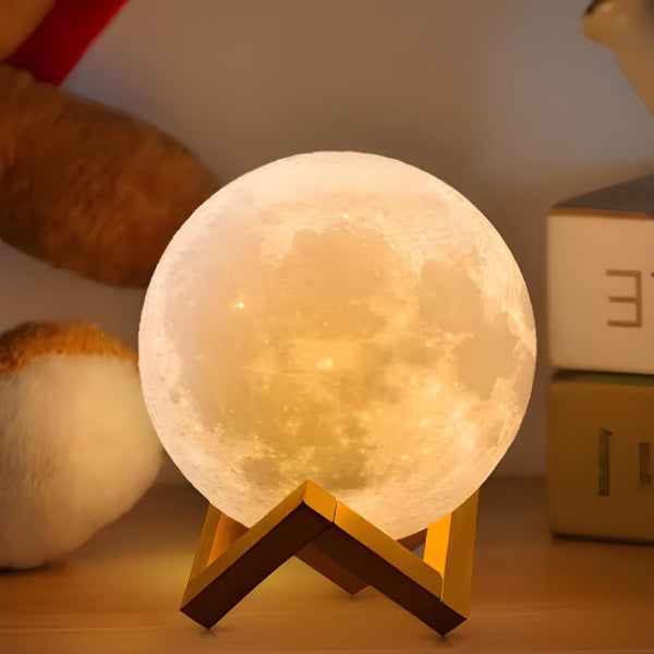 Luminária lua decorativa touch com luz ajustável, ideal para quem busca funcionalidade e estilo na iluminação do ambiente.
