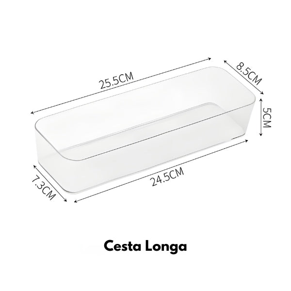 Organizador ClearBox multiuso encaixado em gaveta, ideal para otimizar espaço e manter itens sempre visíveis e acessíveis.