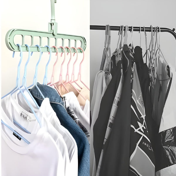 Organizador vertical SpaceFlex Nomanni dobrável com múltiplos encaixes para cabides, ideal para maximizar espaço no armário e manter roupas sempre organizadas.
