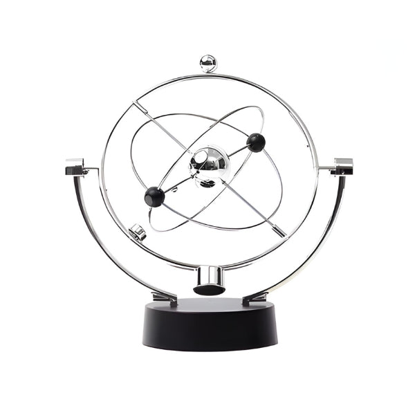 Pêndulo orbital decorativo aplicado em escritório e home office, criando um ponto focal elegante e reforçando a identidade intelectual do espaço.