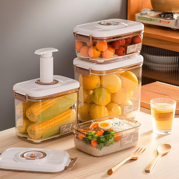 Potes herméticos SealFresh com sistema de vedação a vácuo que preserva o sabor e a textura dos alimentos, evitando desperdícios.