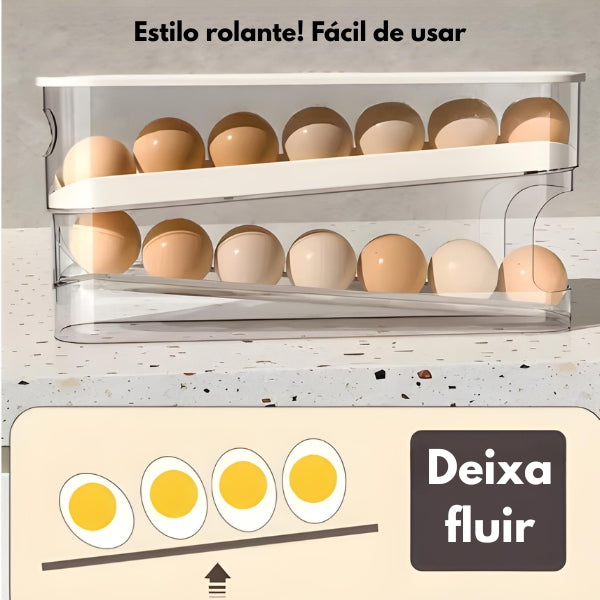 Produto com capacidade para 2 andares, resistente e durável, perfeito para organizar ovos e otimizar o espaço na geladeira.