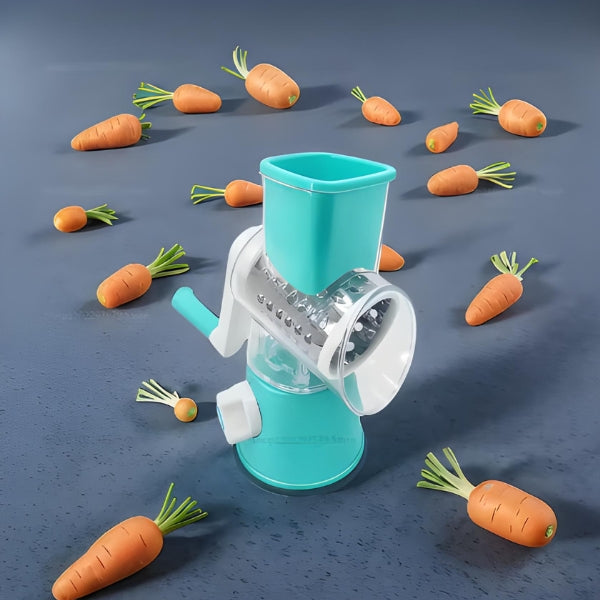 Ralador GiroChef Nomanni 3 em 1 com design ergonômico, ideal para fatiar, ralar e moer legumes com eficiência na cozinha.