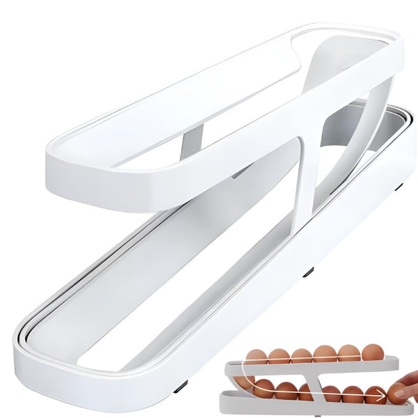 Sistema antiderrapante e design compacto do Porta-Ovos RollMax garantem estabilidade e segurança para o armazenamento.