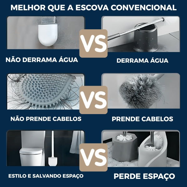 Suporte discreto e slim da escova sanitária Nomanni que economiza espaço, mantém o banheiro organizado e evita acúmulo de água.