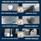 Suporte discreto e slim da escova sanitária Nomanni que economiza espaço, mantém o banheiro organizado e evita acúmulo de água.