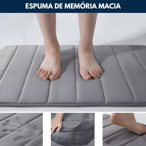 Tapete de banheiro antiderrapante, absorve líquidos rapidamente e seca seus pés com conforto. Perfeito para áreas molhadas como o banheiro e perto da pia.