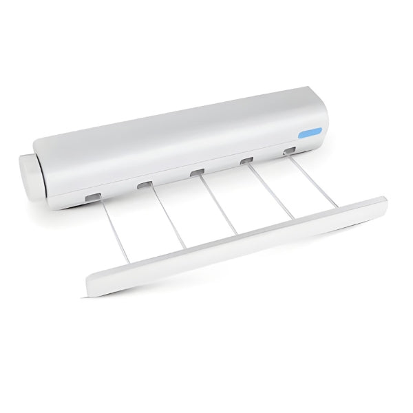 Varal de parede dobrável WallDry Nomanni, ideal para apartamentos e lavanderias compactas, proporcionando secagem organizada e funcional.
