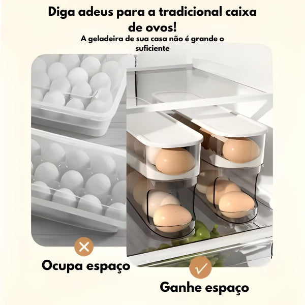 Visual moderno e funcional, o Porta-Ovos RollMax duplo combina com qualquer cozinha e facilita o manuseio dos ovos.